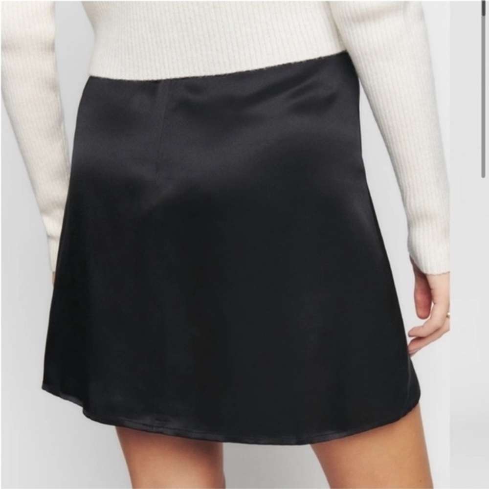 Reformation Benson Black Silk A-Line Mini Skirt - Picture 2 of 6